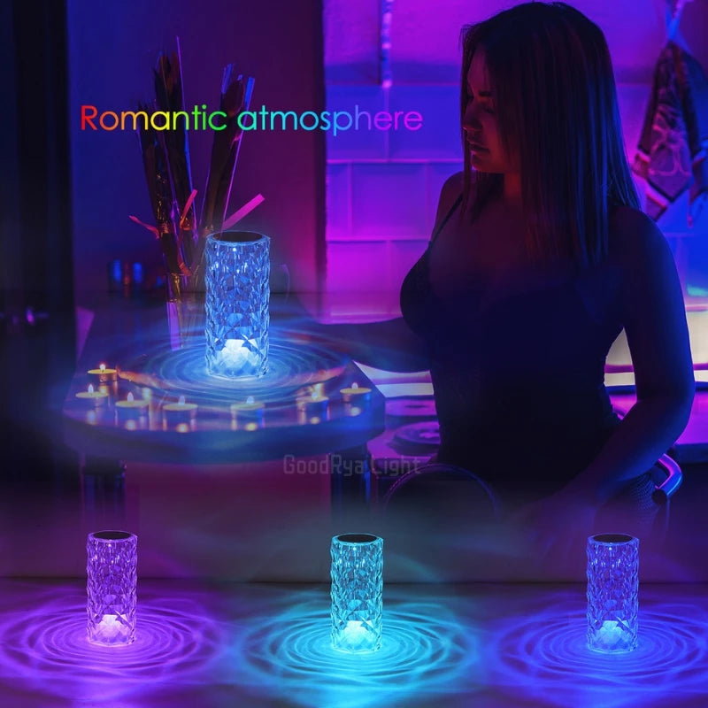 LED Round Crystal Table Lamp Touch Remote Control RGB Romantic Rose Color Changing