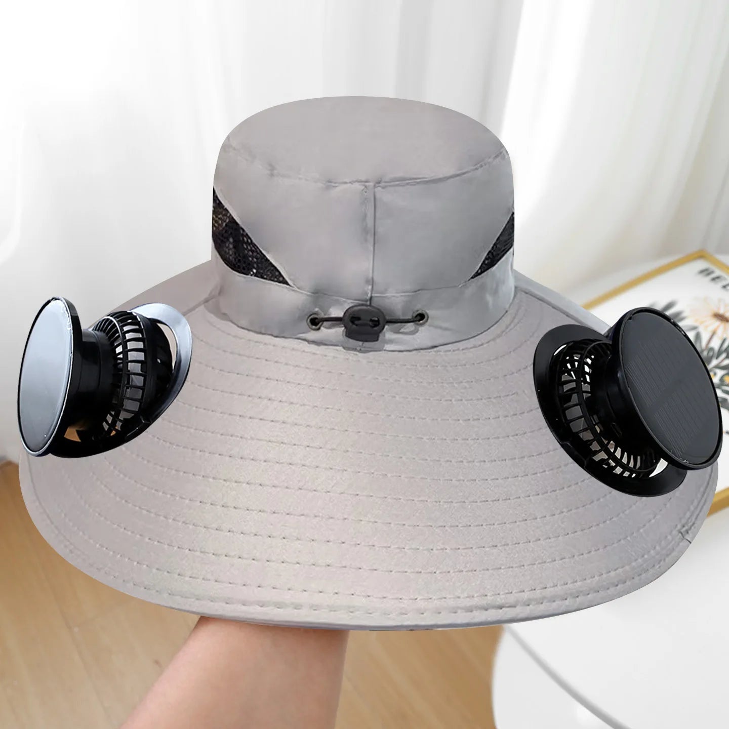 Wide Brim Solar Fan Hat With Dual Fans
