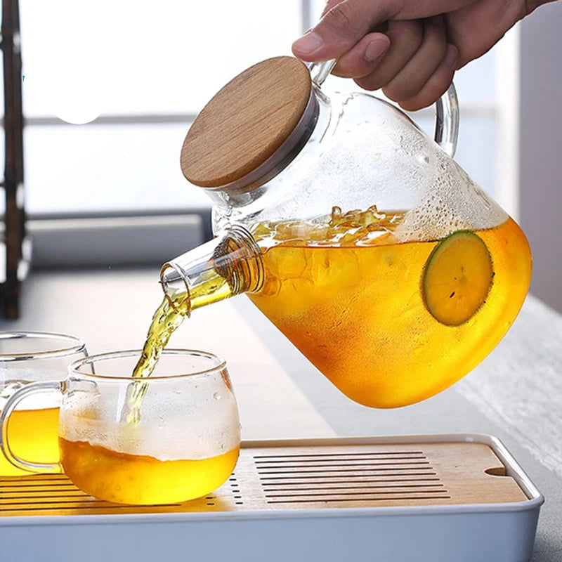 1L/1.8L Borosilicate Glass Teapot Set Clear Teapots With Cup Removable Filter Spout Drinkware For Loose Leaf Blooming Tea