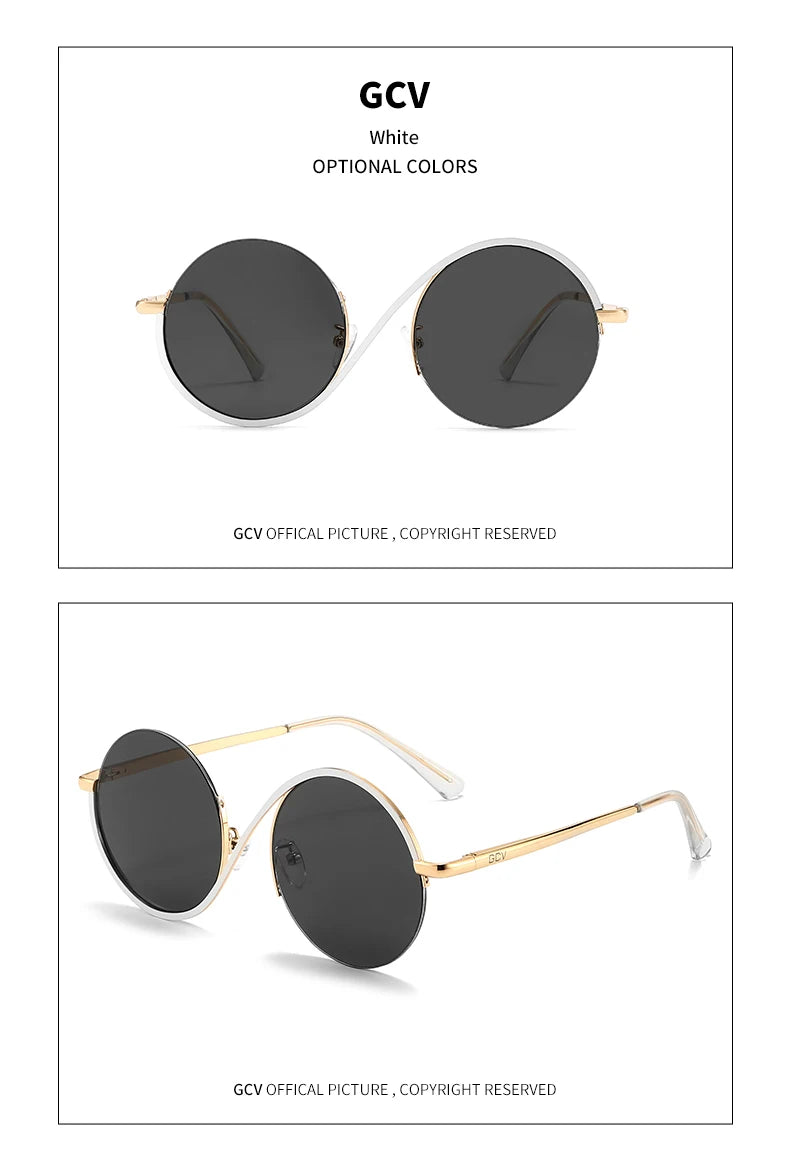 Round Frame Punk Style Women Sunglasses UV400 Anti-Reflective Fashion Eyewear Alloy Frame