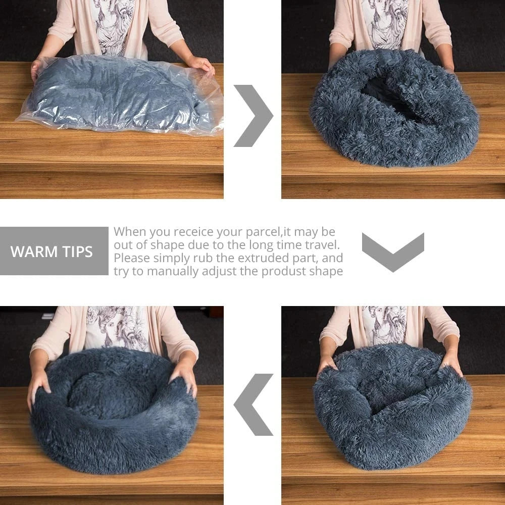 Plush Donut Dog Bed Washable Pet Cushion