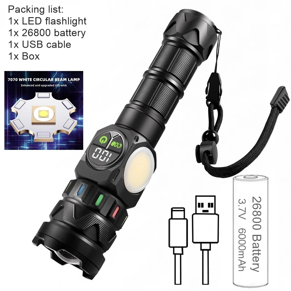 5000 Lumen Rechargeable LED Flashlight With COB Side Light