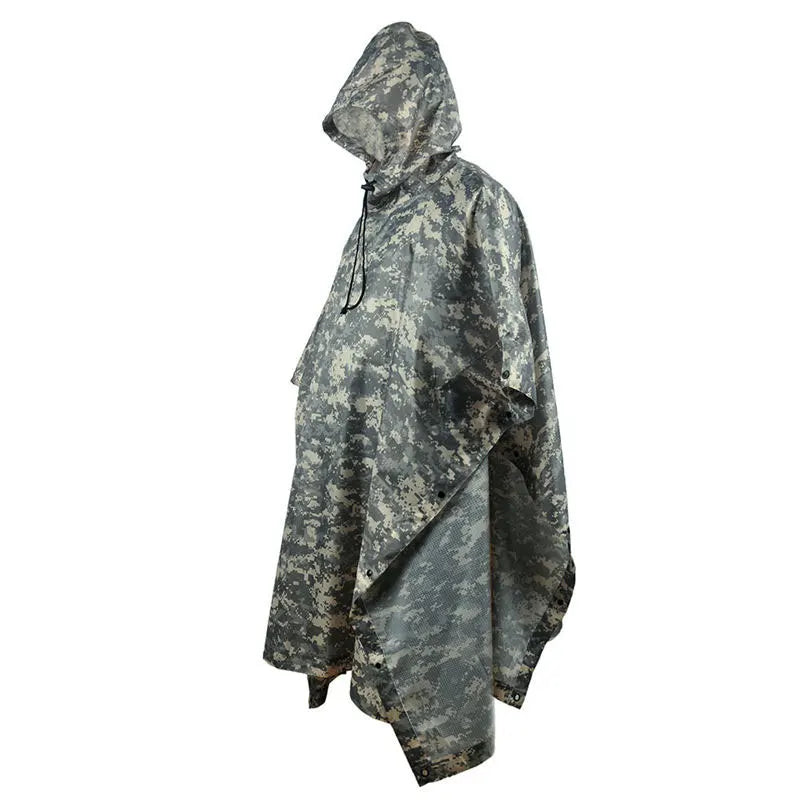 Camouflage Waterproof Folding Rain Poncho for Hiking and Camping