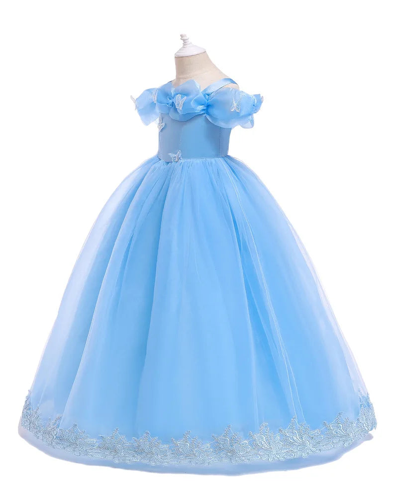 12 10 Yrs Girls Party Dresses Blue Butterfly Gala Prom Gown for Children Kids Formal Events Costume Birthday Princess Clothes