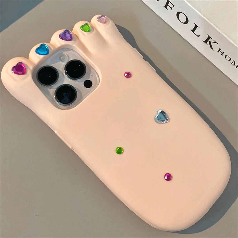 INS Funny Pedicure Manicure Foot Phone Case For iPhone 15 14 13 Pro Max Korea Cute Cartoon Anti-Drop Soft Silicone Cover