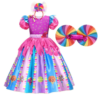 Girls Candy Dress Costumes for Purim Party Newborn Baby Teenagers Handmade Lollipop Cosplay Rainbow Mesh Princess Dress