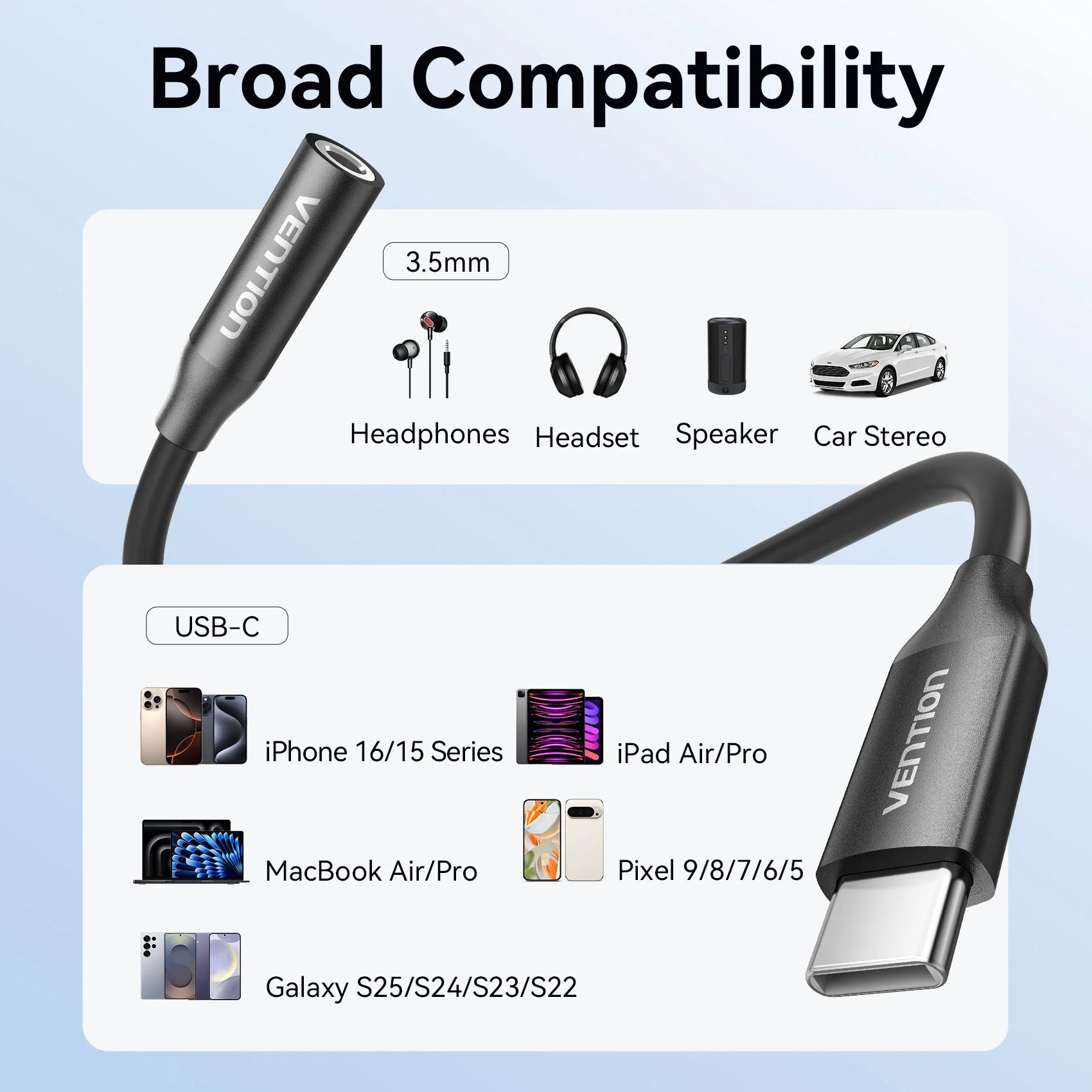 DAC USB Type C to 3.5mm Earphone Jack Audio Headphone Adapter for Samsung Galaxy S24 iPhone 16 USB C to 3.5mm Splitter
