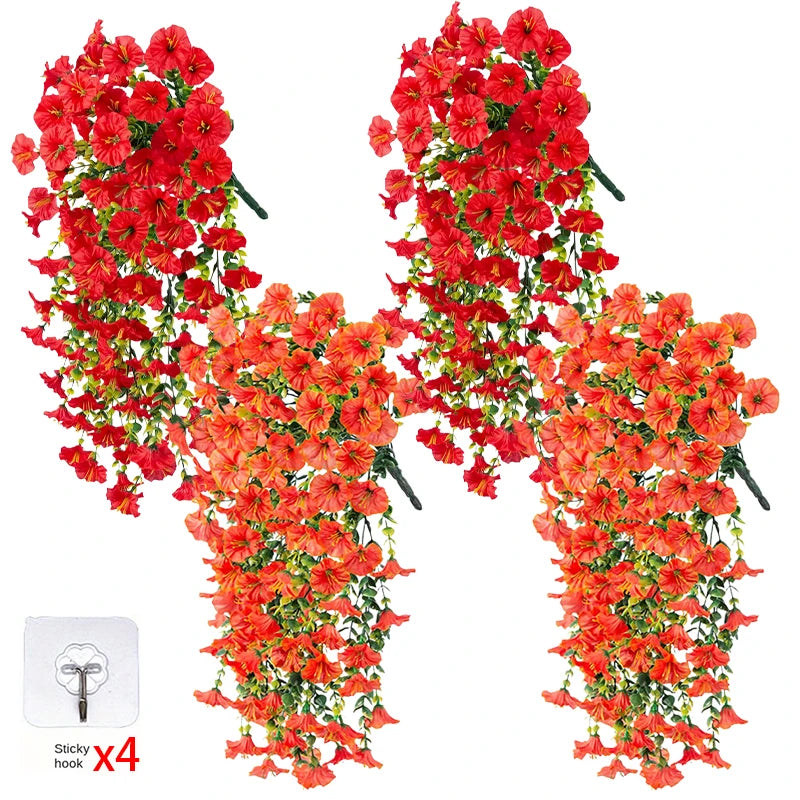4PCS Morning Glory Artificial Flowers Hanging Vines Fake Plant Flower Garlands for Wedding Yard Home Garden Outdoor Decoration