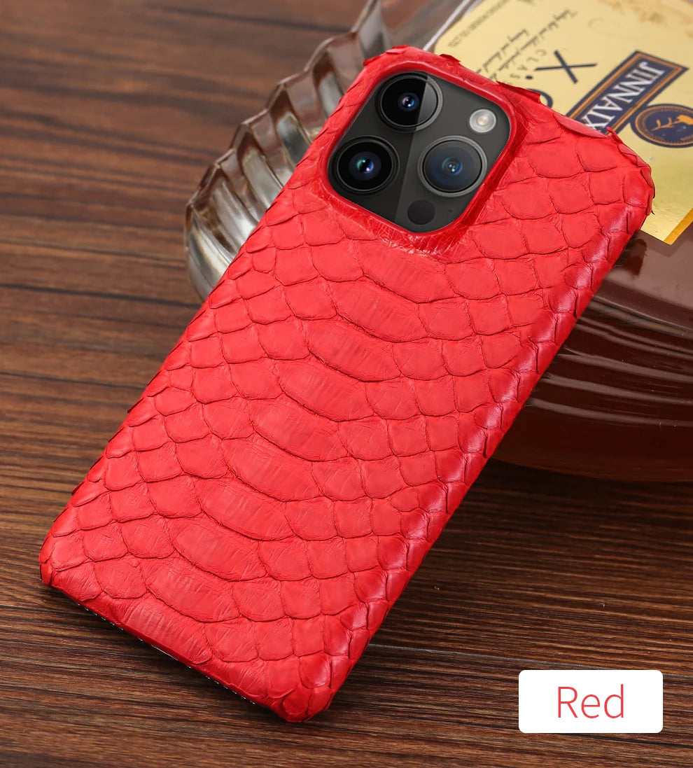 100% Genuine Python Leather Phone Case For iPhone 16 15 14 Pro Max 16Pro Plus Luxury Shockproof Protect Back Cover