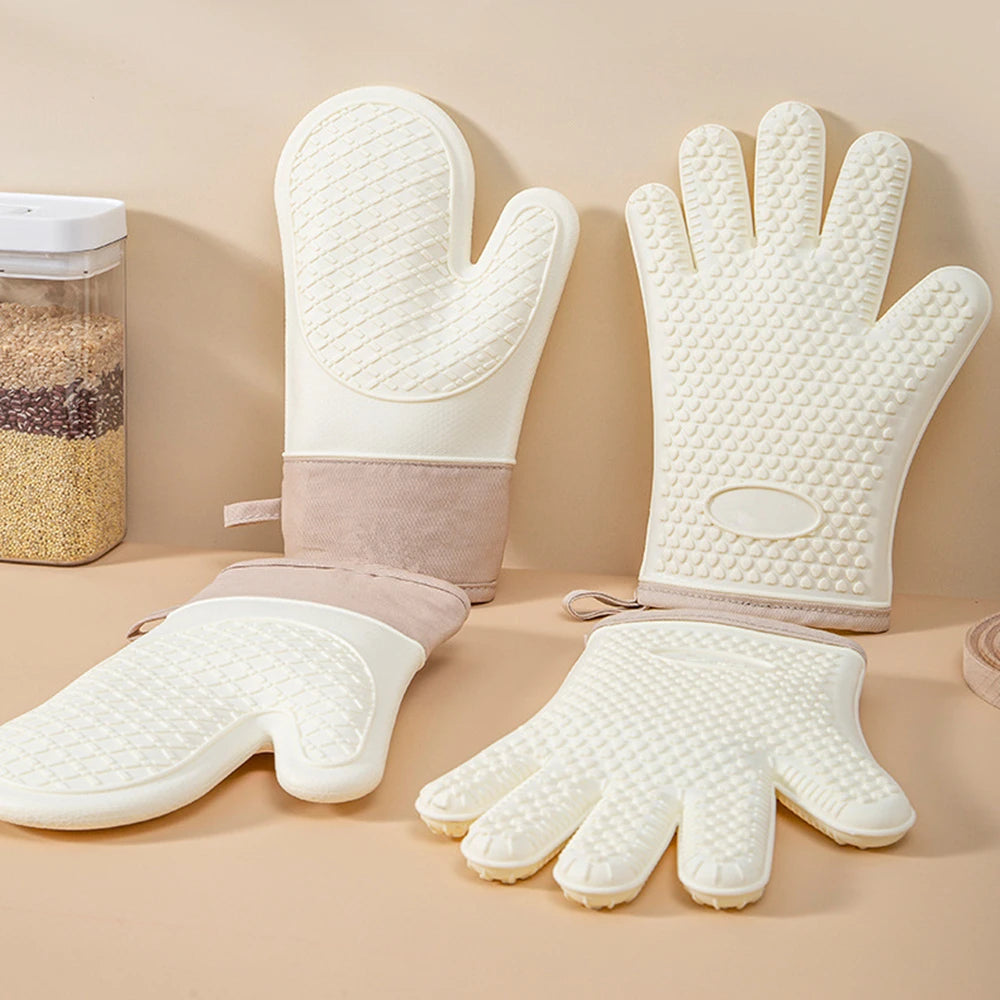 Heat Resistant Silicone Gloves Microwave Oven Baking Gloves Kitchen Anti-scald Anti-slip Silicone BBQ Heat Insulation Mitts