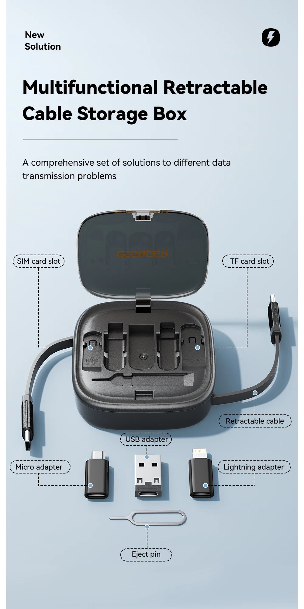 PD 60W Multifunctional USB Type-C Cable Set with Storage Box