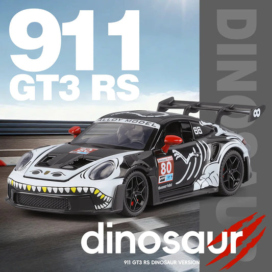 1 32 Scale 911 GT3 RS Dinosaur Modified Diecast Pull Back Model Car with Sound and Light
