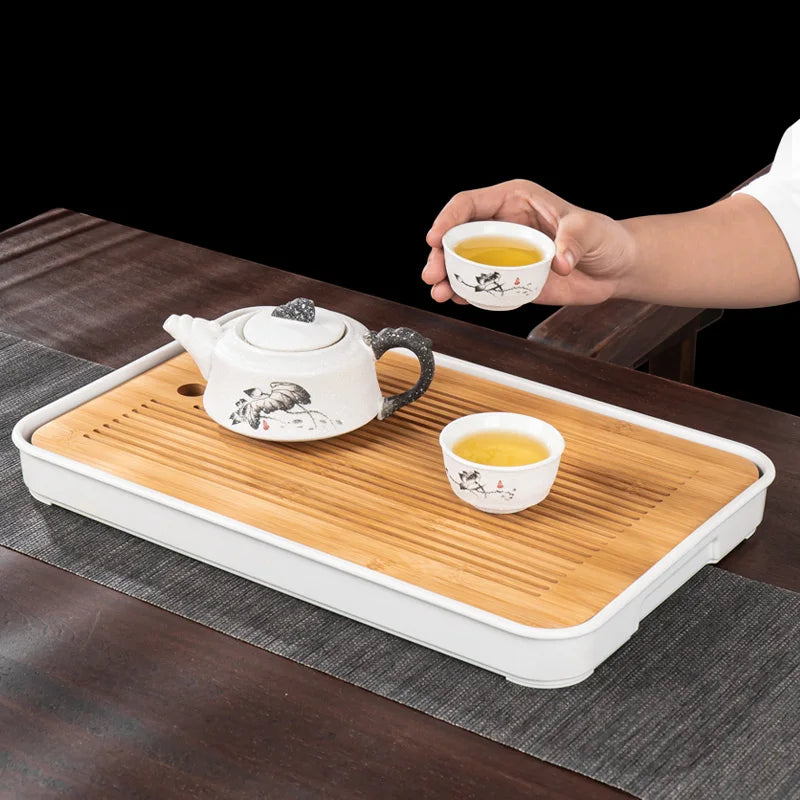 Bamboo Tea Tray Home Living Room Kungfu Tea Set Small Tea Tray Draining Dry Soaking Table Storage Wet And Dry Use