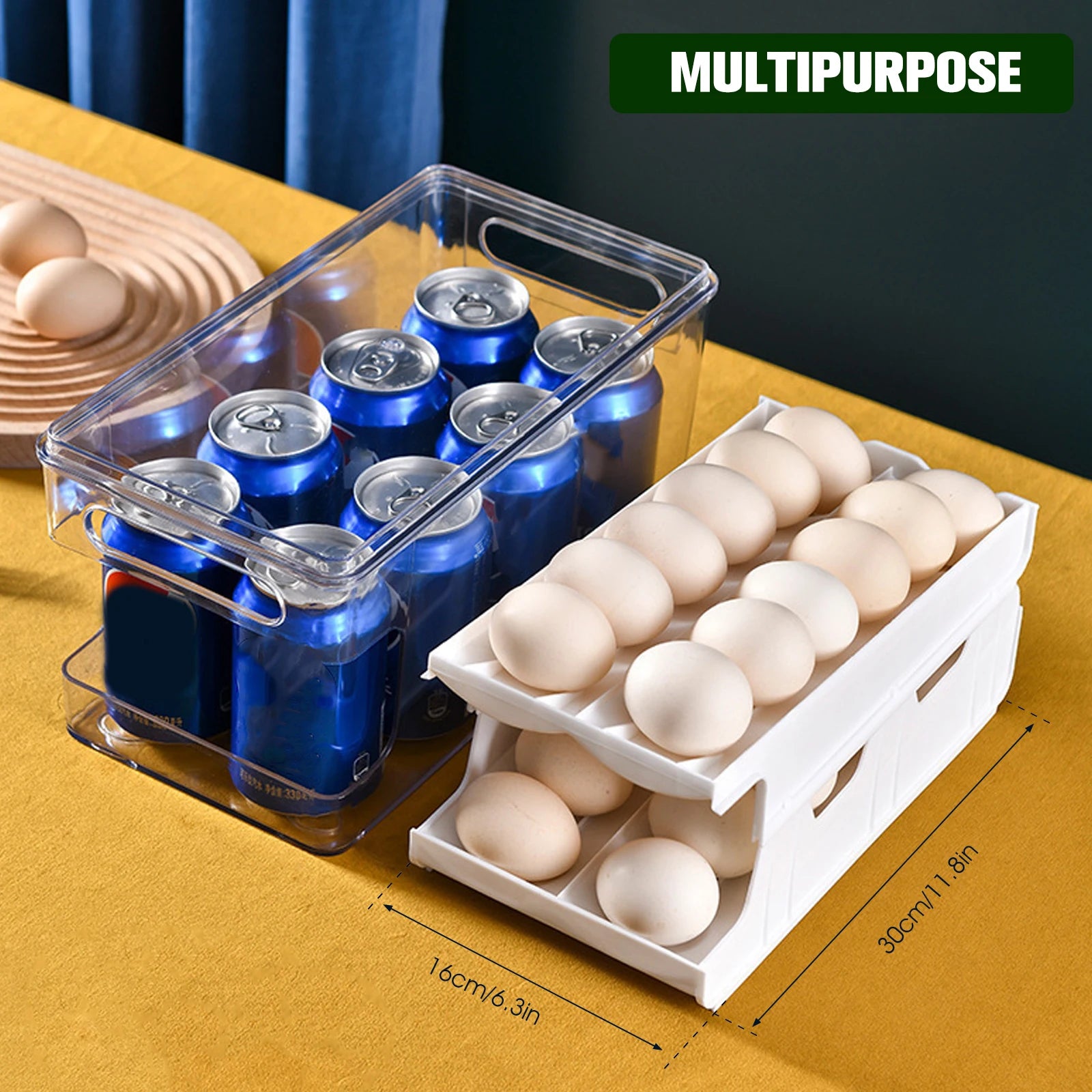 2-Layer 24-Egg Storage Container – Automatic Rolling Egg Holder Space-Saving Refrigerator Organizer