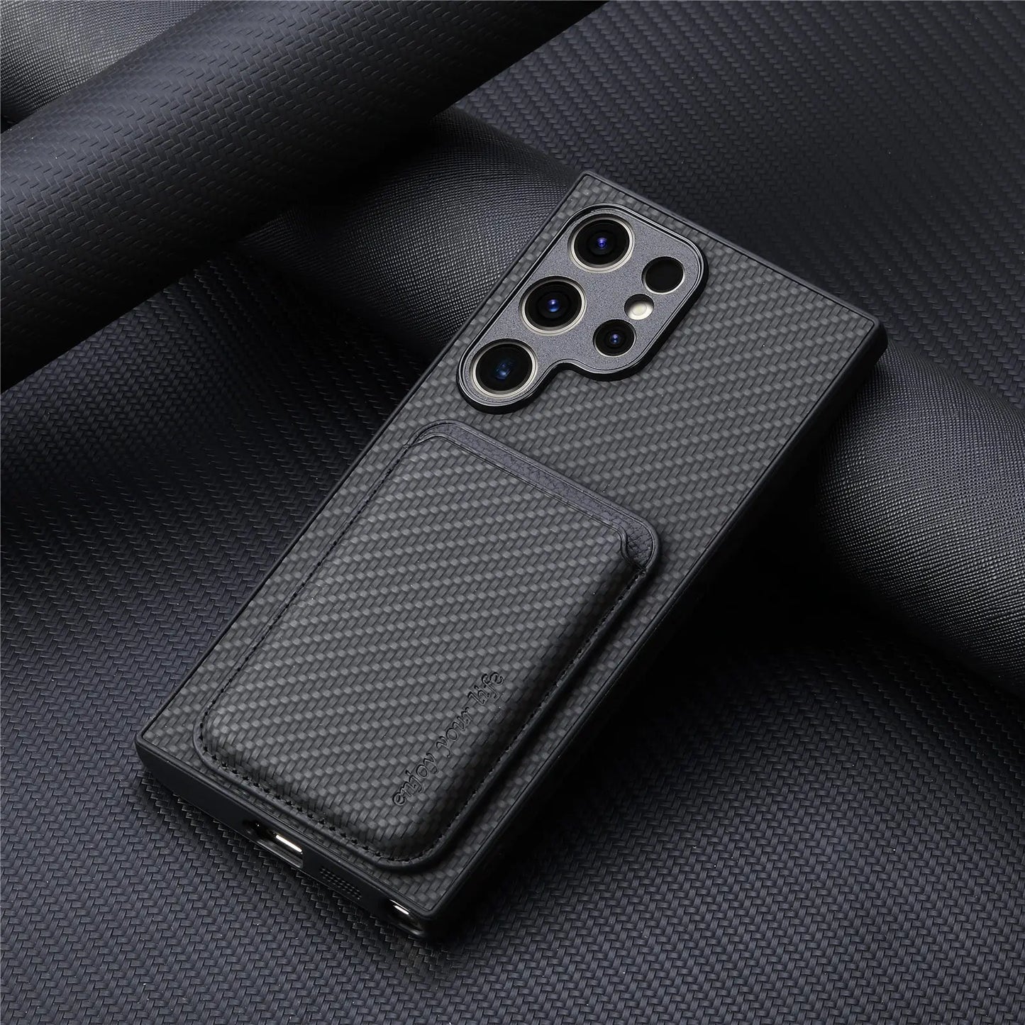 Carbon Fiber Style MagSafe PU Leather Case for Samsung Galaxy S26 / S25 / S24 / S23 Magnetic Card Holder Cover