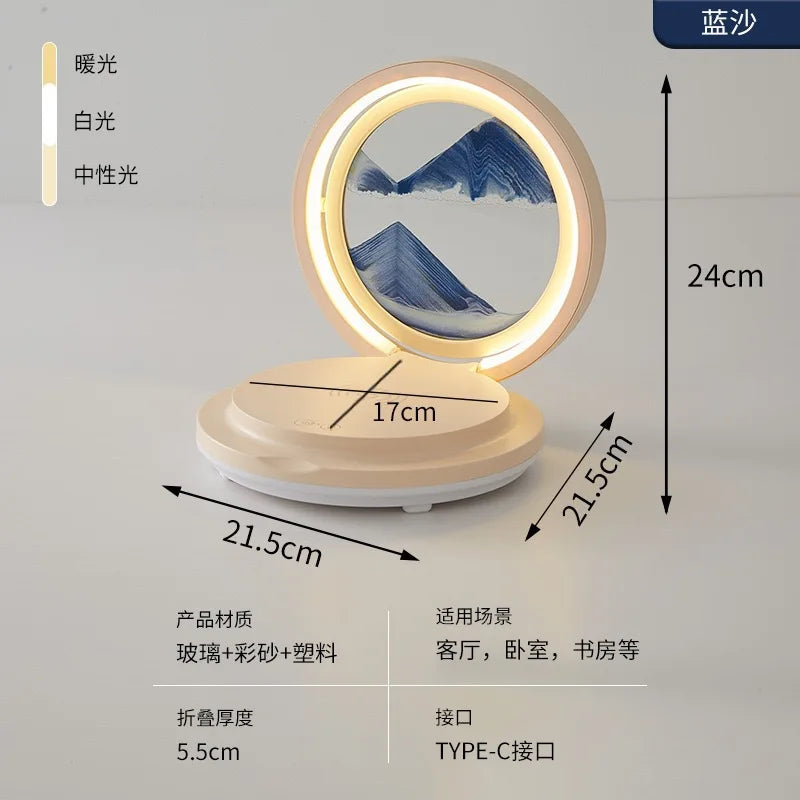 three in one folding sand painting bedside table lamp multifunctional wireles charging Bluetooth sound system music