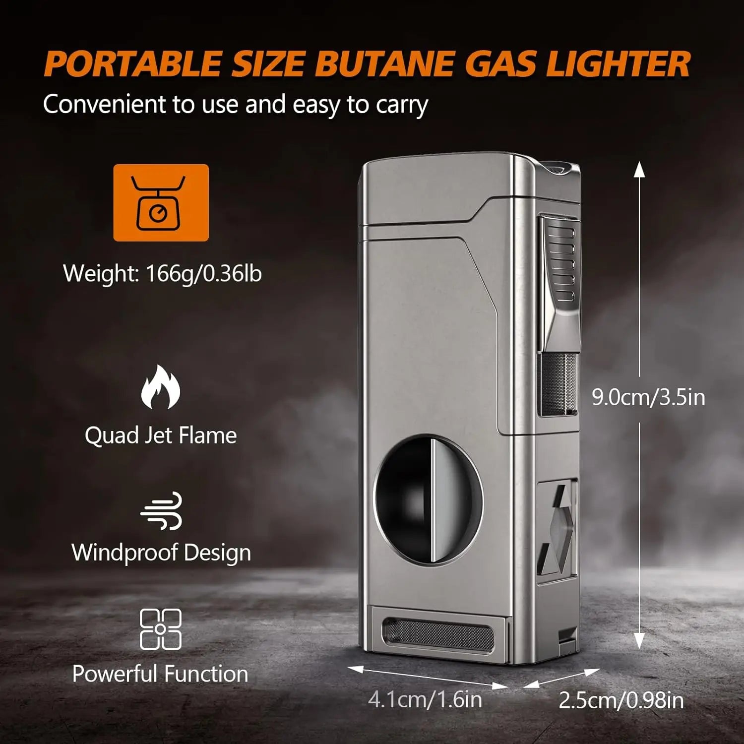 Cigar Lighter 4 Jet Flame,Refillable Butane Lighter with Cigar Cutter V Cut Cigar Punch Cigar Holder Cigar Draw Enhancer
