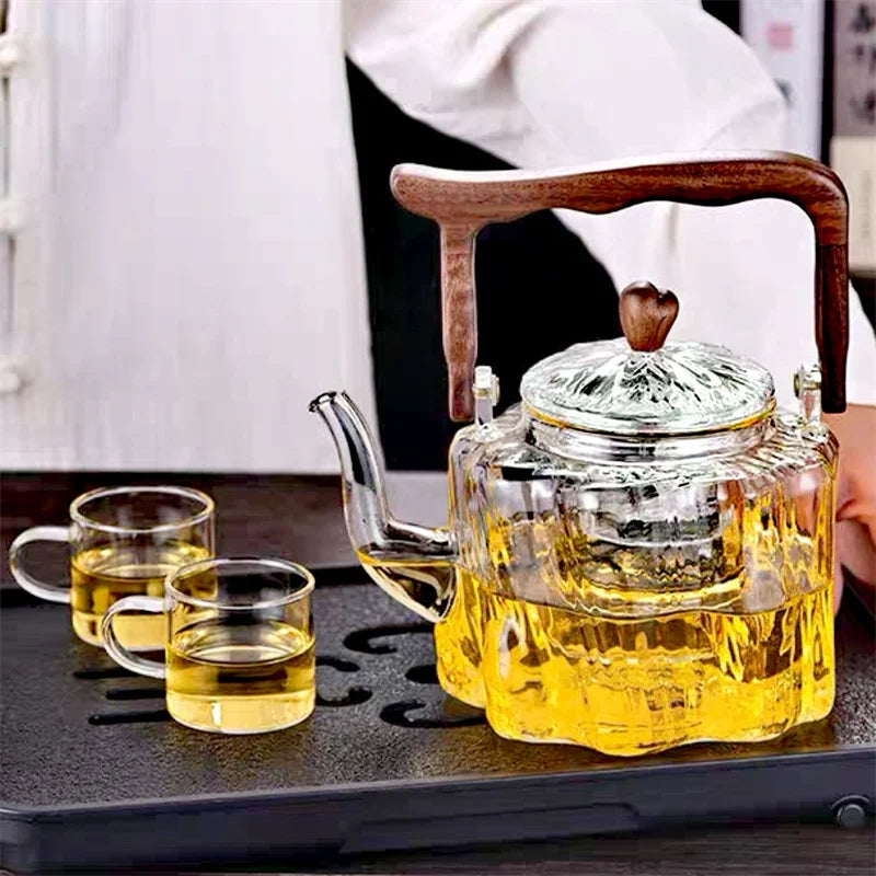 Large Capacity 1300ml Wooden Handle Glass Teapot High Borosilicate Heat Resistant Glass Beam Tea Pot Kungfu Tea Set Teaware