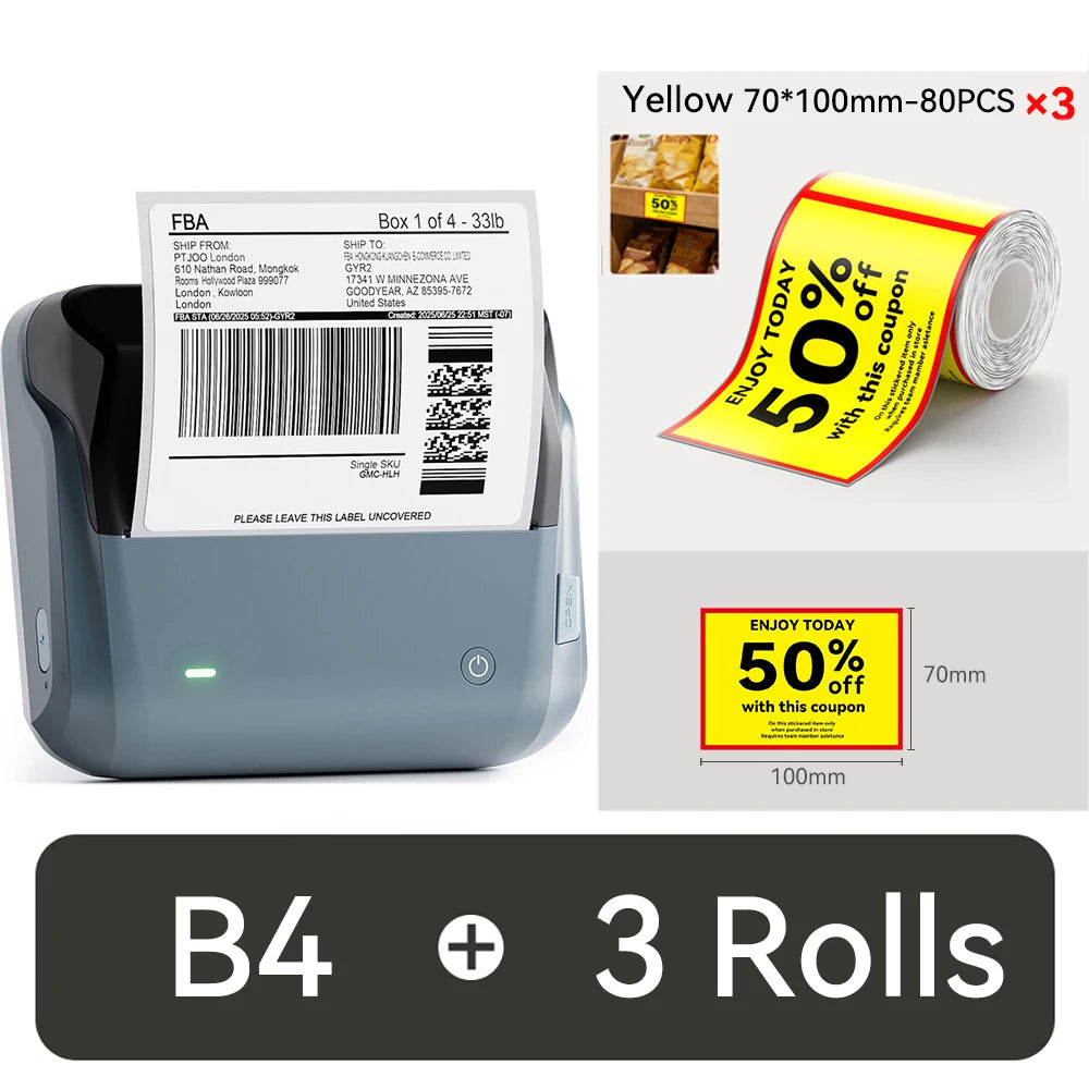 B4 Thermal Label Printer 110mm, Bluetooth Wireless Wide Label Maker, Inkless Barcode & Shipping Label Printer