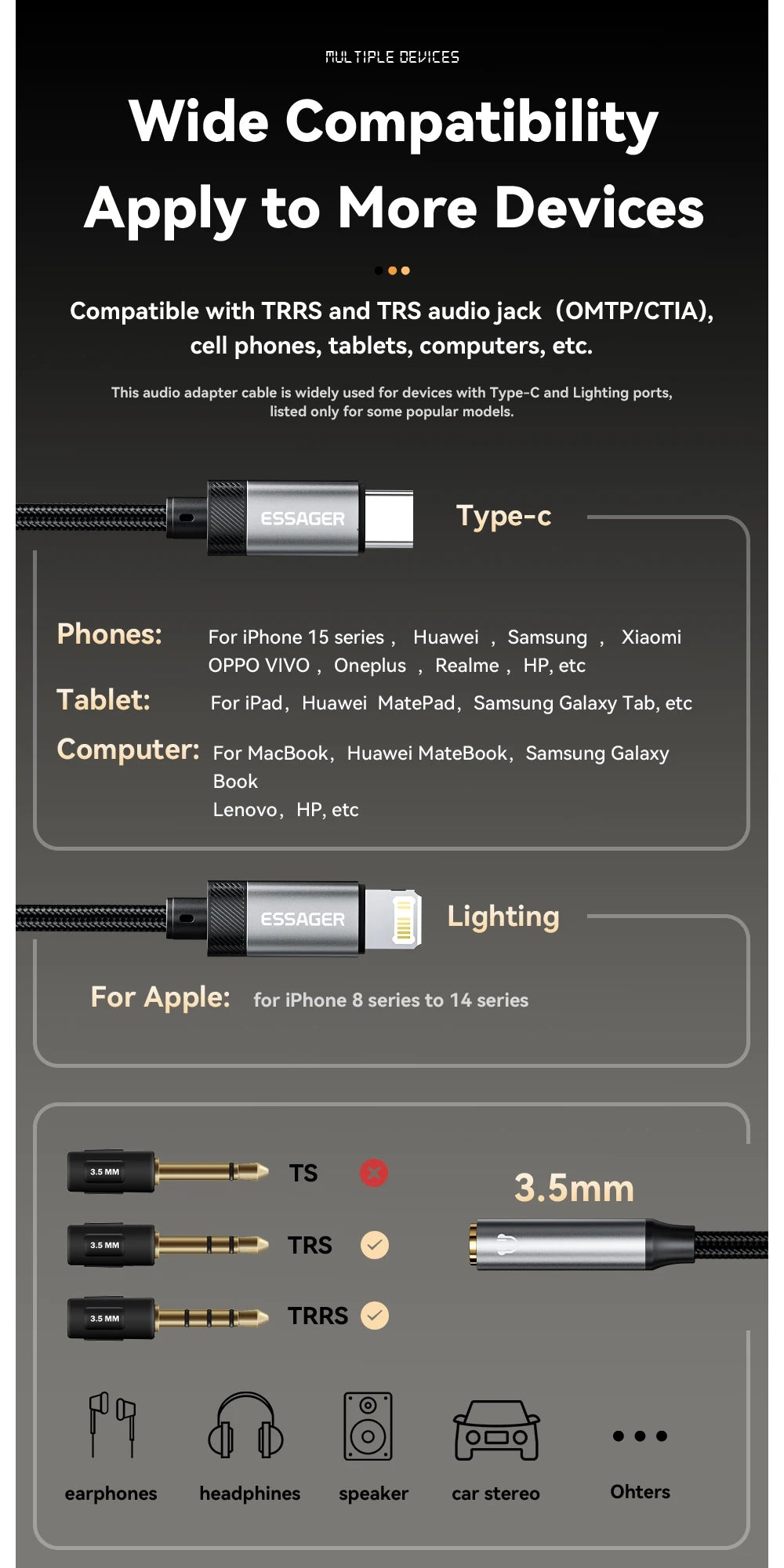 Type-C to 3.5mm Jack AUX Audio Adapter