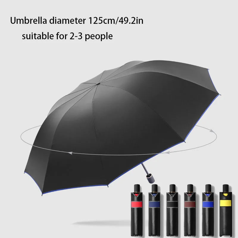 Triple fold folding umbrella, windproof reinforced thick business umbrella for both men and women, dual-use umbrella for rainy a