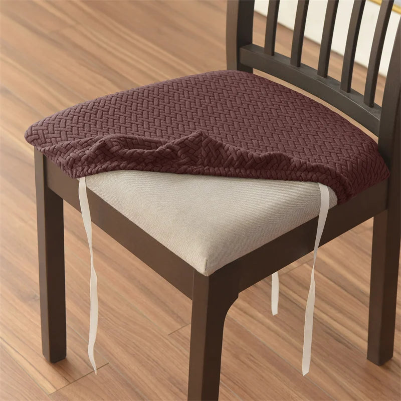 4pcs/set Stretch Dining Chair Seat Covers Jacquard Elastic Upholstered Chairs Cushion Slipcover Anti-Dirty Protector Removable