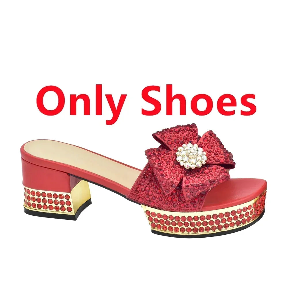 Nigerian Italian Shoes and Bags Set Decorated with Rhinestone Luxury Shoe and Bag Set for Party in Women
