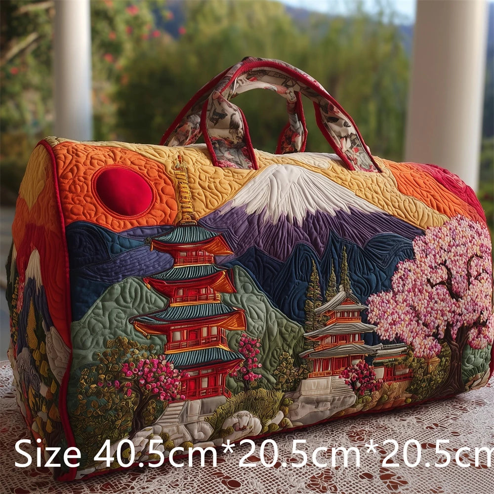 Japanese Style 3D Quilted Duffel Bag Fuji Sakura Koi Fish Print Large Capacity Travel Weekender Gym Bag Landscape Unisex Tote