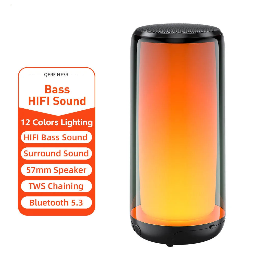 HF33 Mini Portable Wireless Speaker Outdoor Subwoofer with 360 Led HiFi Sound Quality Camping Bass Speaker Supports TWS/TF/AUX