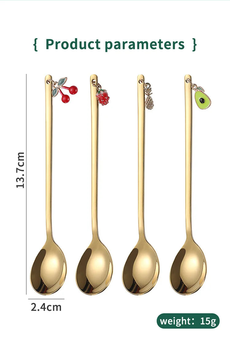 Cute Metal Pendant 304 Stainless Steel Spoon Hollow for Ice Cream Tea Dessert Coffee Scoops Kitchen Tableware Accessories