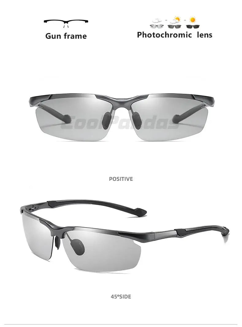 Aluminum Rimless Photochromic Polarized UV400 Day Night Driving Sunglasses for Men Women