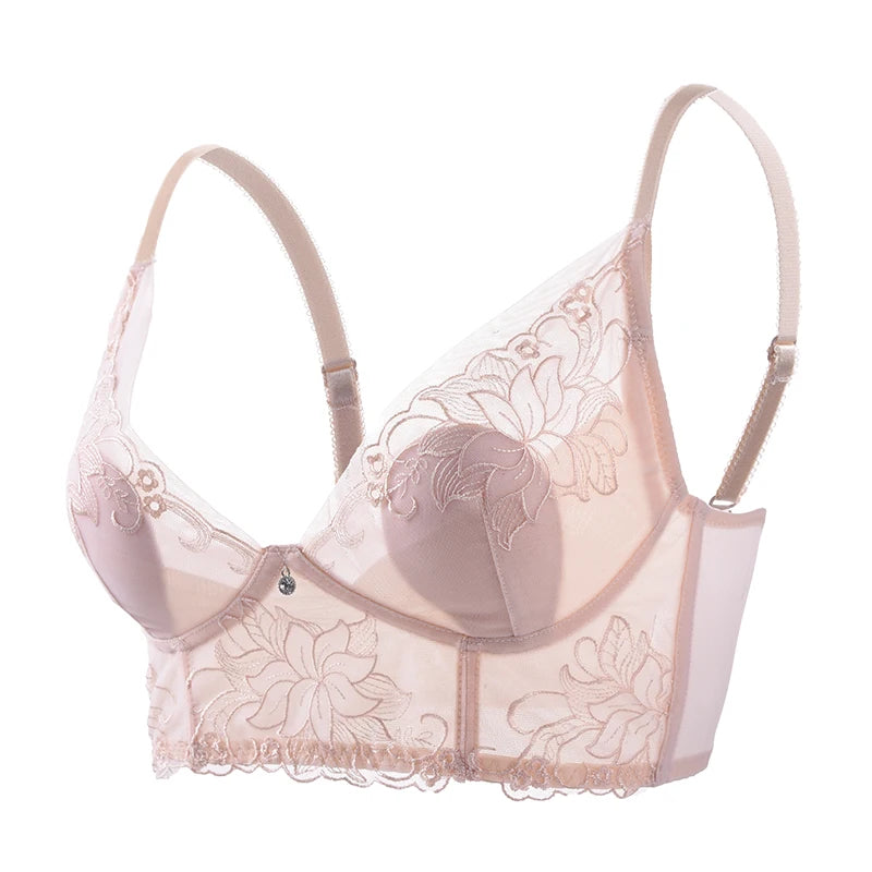 Women’s Lace Transparent Rabbit Ears Push-Up Bra – Soft, Thin, Wire-Free Bralette