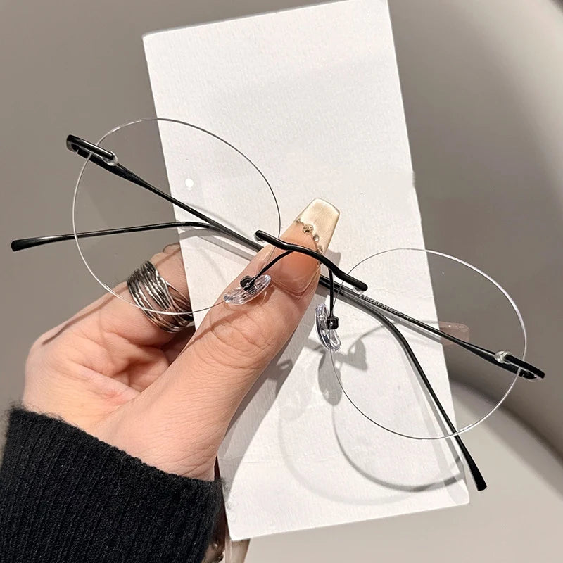 Womens Retro Round Rimless Progressive Multifocal Prescription Glasses