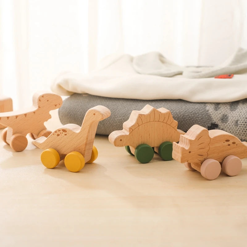 Wooden Baby Dinosaur Pushcart Bpa-free Beech Baby Toy Car Montessori Toys Nursery Decoration Hand Coordination Toy Handmade Gift