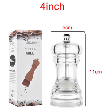 Pepper Grinder Clear Acrylic Salt and Pepper Mills Spice Mill Adjustable Coarseness by Ceramic Rotor Kitchen Accessories