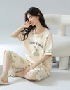 2-Pcs Women’s Summer Cotton Pajama Set – Breathable Short Sleeve Sleepwear with Cute Prints