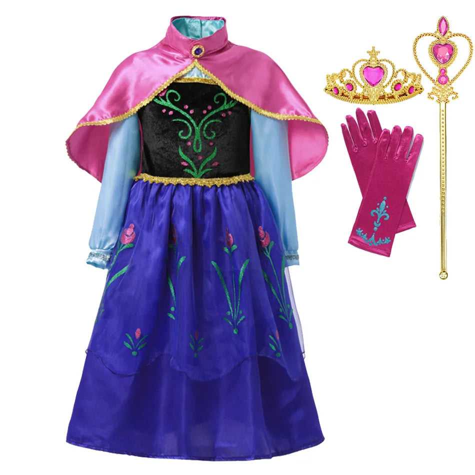 Fancy Queen Frozen Elsa Anna Costume Girls Princess Dress  Halloween Cosplay Party Vesidos