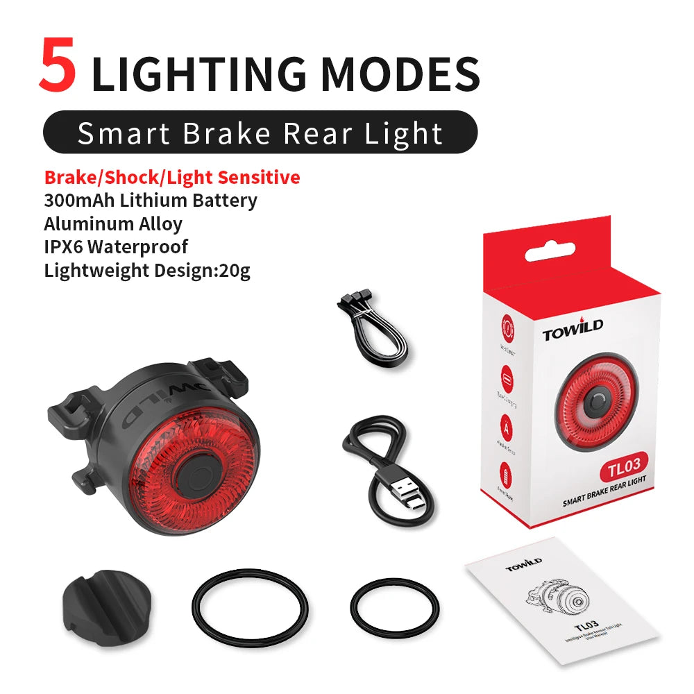 Bicycle Smart Auto Brake Sensing Light Type C Charging LED Cycling Taillight Bike Rear Light Warn Bicycle Taillight