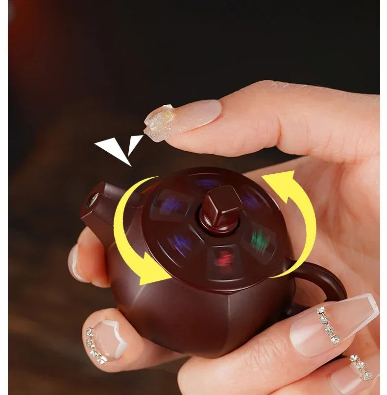Creative Teapot Gas Lighter Adjustable Flames with Playing Inflation Windproof Red Flame Cigarette Accessories Unique Gift
