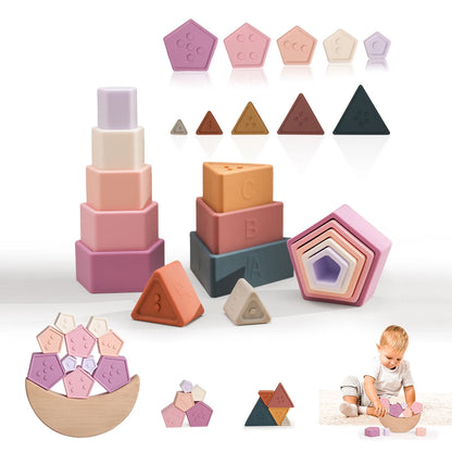 Silicone Building Blocks Stacking Toys Develop Games Cubes Montessori Educational Baby Toys juguetes para bebes de 0 12