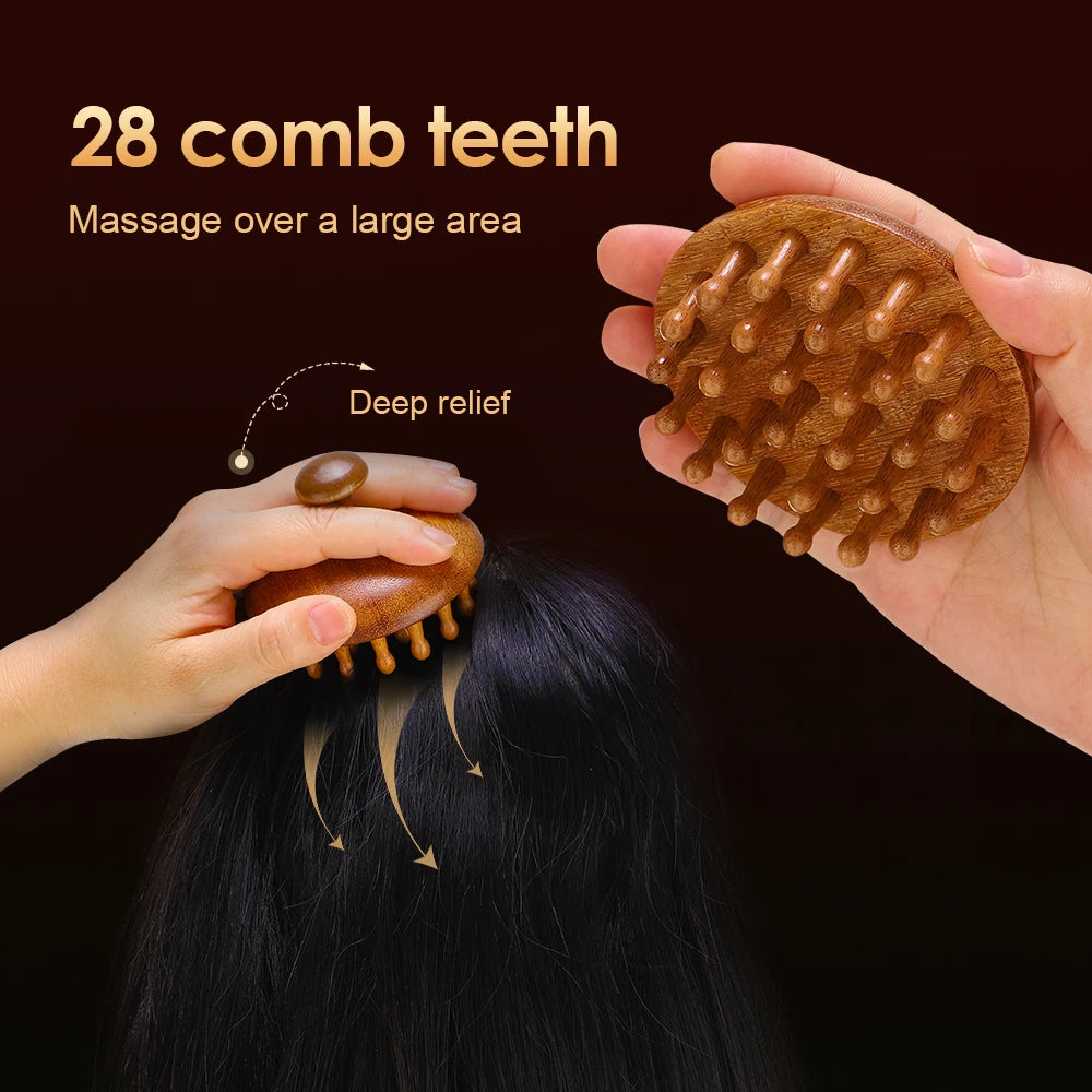 Massage Comb Multi-Functional Wood 28-tooth Comb Mushroom Shape Unblock Head Meridians Deep Massage Relax Scalp Hair Care