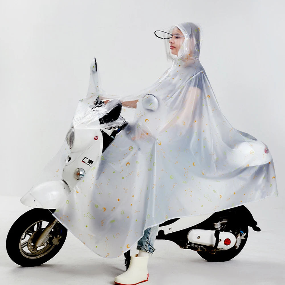 Long Waterproof Motorcycle Rain Poncho with Hood Visor and Sleeves