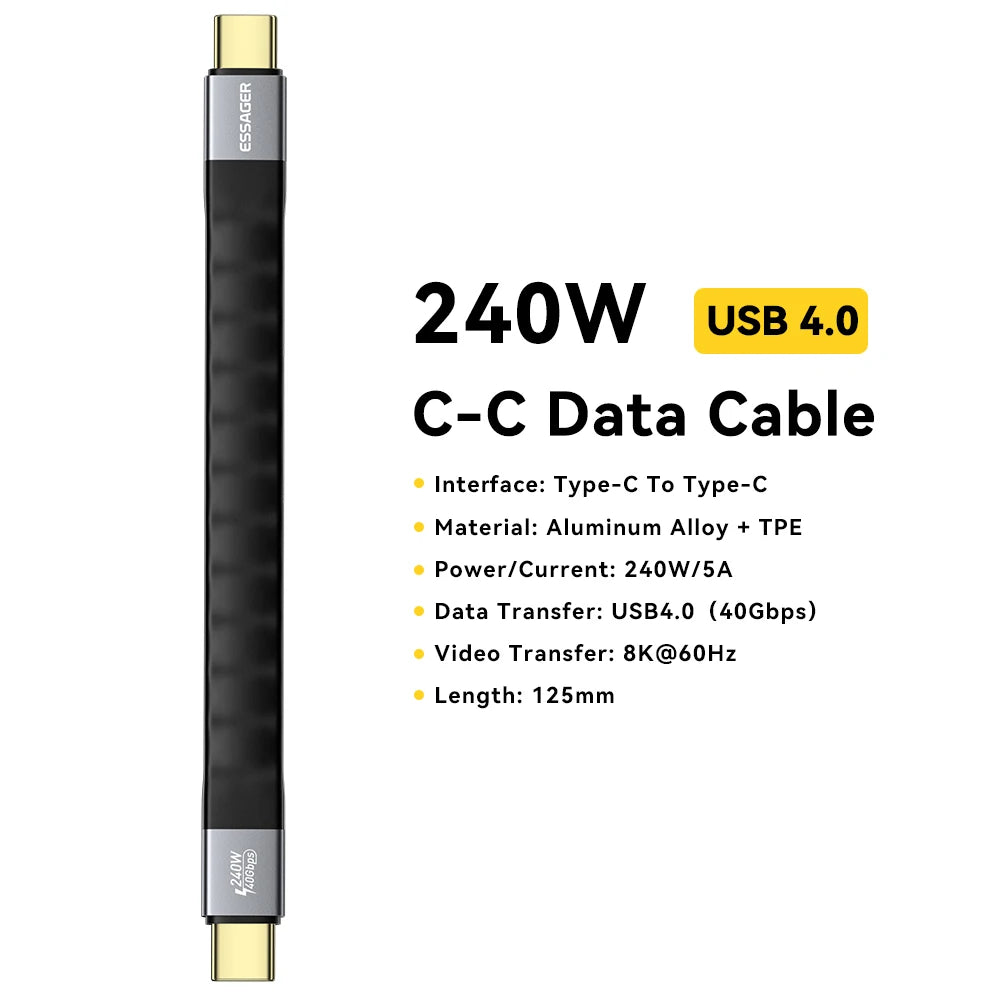 USB 4.0 Type-C Cable 40Gbps | 8K@60Hz | 240W PD Fast Charging (12.5cm)