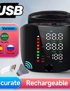 LED Wrist Blood Pressure Monitor Rechargeable English Voice Broadcast Sphygmomanometer Tonometer BP Monitor