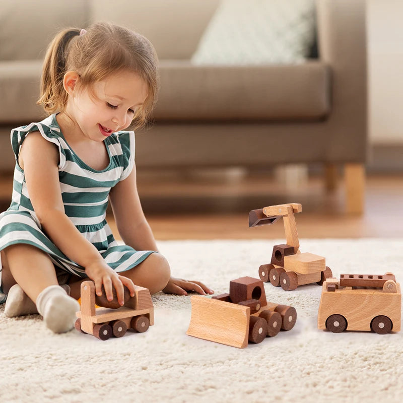 Wooden Cartoon Vehicle Toy Set