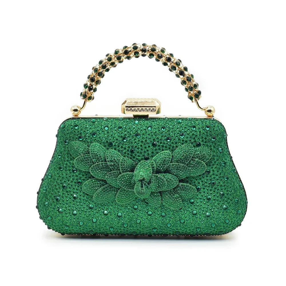 Italian Design Luxury Women's Pointed Toe Shoes Bag Set Full Diamond Decoration Party Women Shoes Fashion