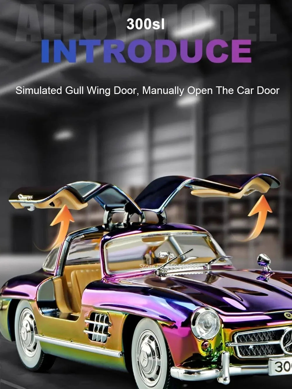 1:24 Phantom 300SL Alloy Diecast Vintage Car Miniature Model Toys Sound Light Pull Back Doors Opened Ornament s Festival Gift