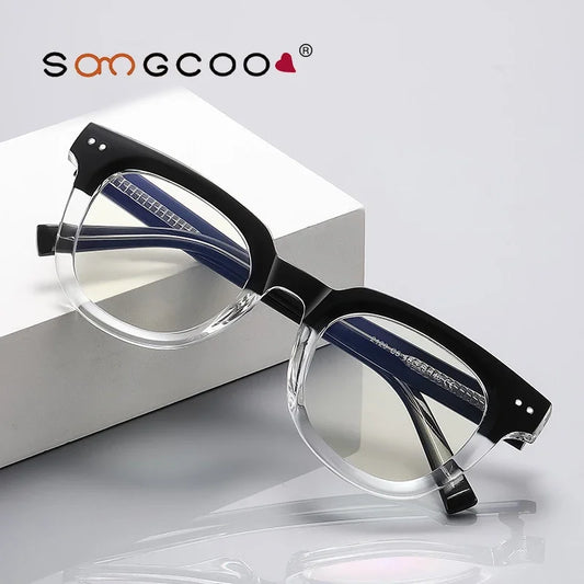 HONGMEI Men's glasses Square Classic Business Anti-Blue Light Reading Glasses Myopia Hyperopia Prescription Customized