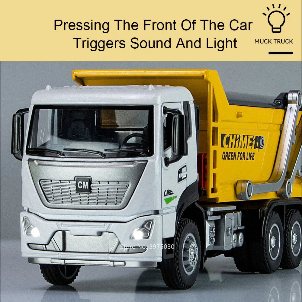 1/32 Dregs Transportation Vehicle Alloy Diecast Toy Model Cars Light Sound Muck Truck Doors Opened Engineering Vehicles