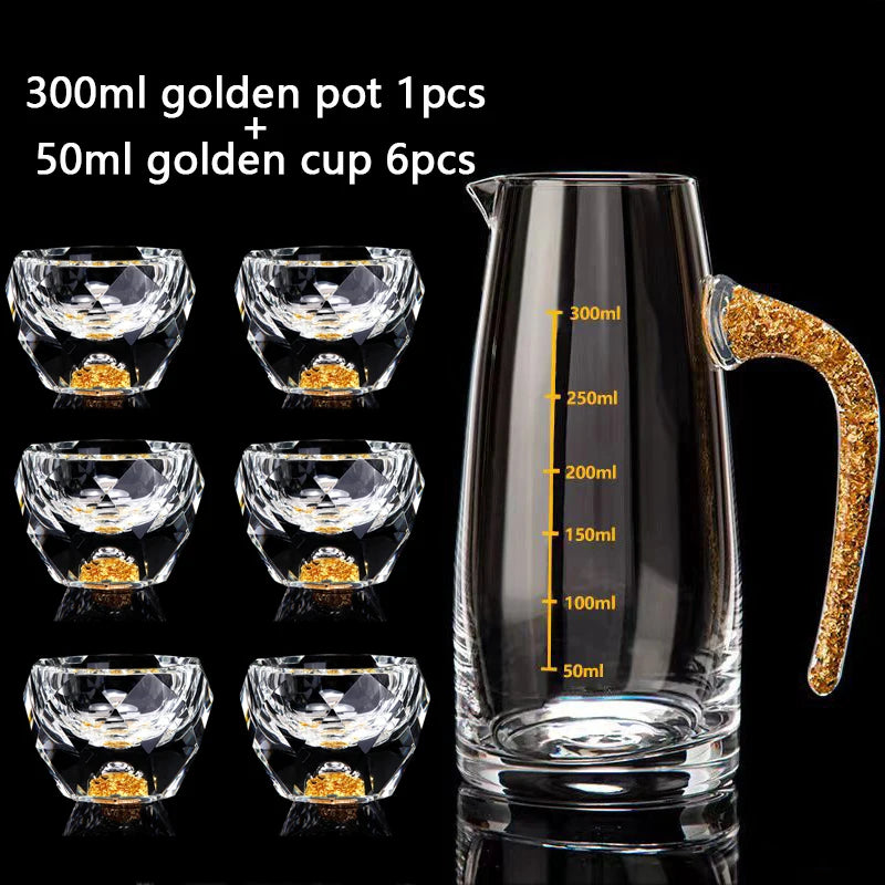 Diamond Cutting Crystal Liquor Glasses Set With Wine Dispenser Vodka Shot Glass Wine Glasses Whiskey Spirits Sake Brandy Teacup